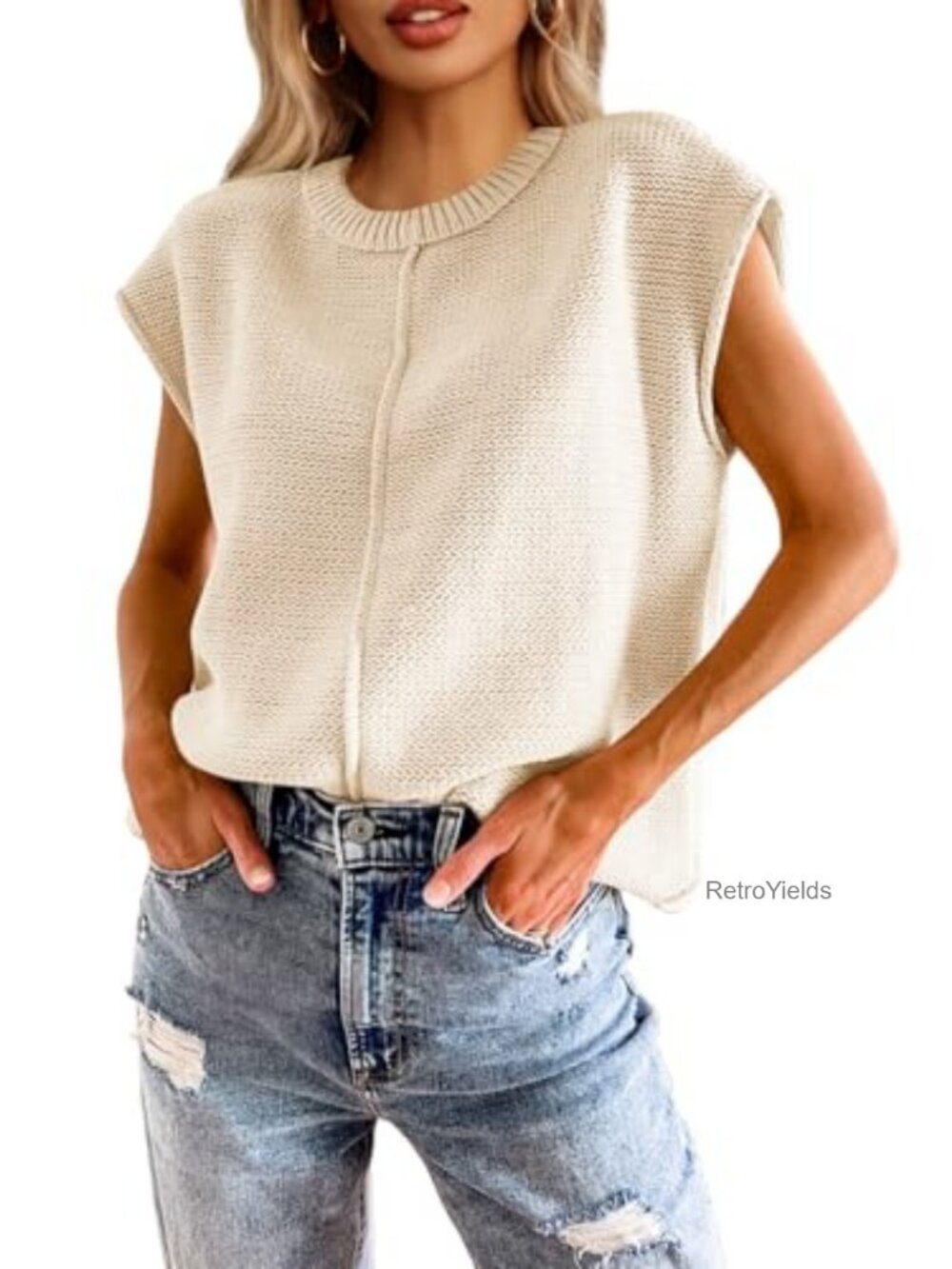 Women's Cap Sleeve Knit Sweater Vest Pullover
